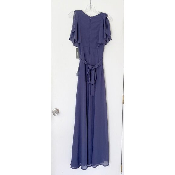 NEW Lulu's Blue Flutter Sleeve Maxi Dress Gown - Picture 5 of 8